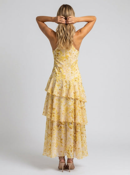 PRISCA | FLORAL TIERED RUFFLE MAXI DRESS - Yellow Floral