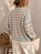 PRUNELLA | STRIPED BUTTON FRONT CARDIGAN - Light Blue and Orange Stripe