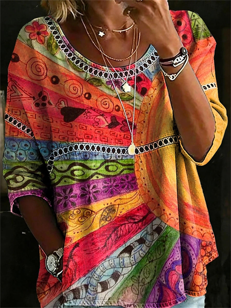 QUELLA | LACE TRIM RAINBOW PRINT BLOUSE - Rainbow Print