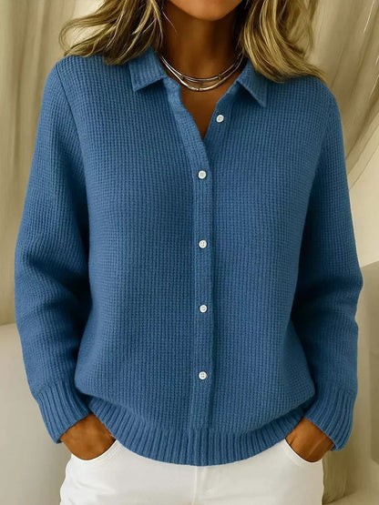 QUINTA | TEXTURED KNIT BUTTON CARDIGAN - Steel Blue