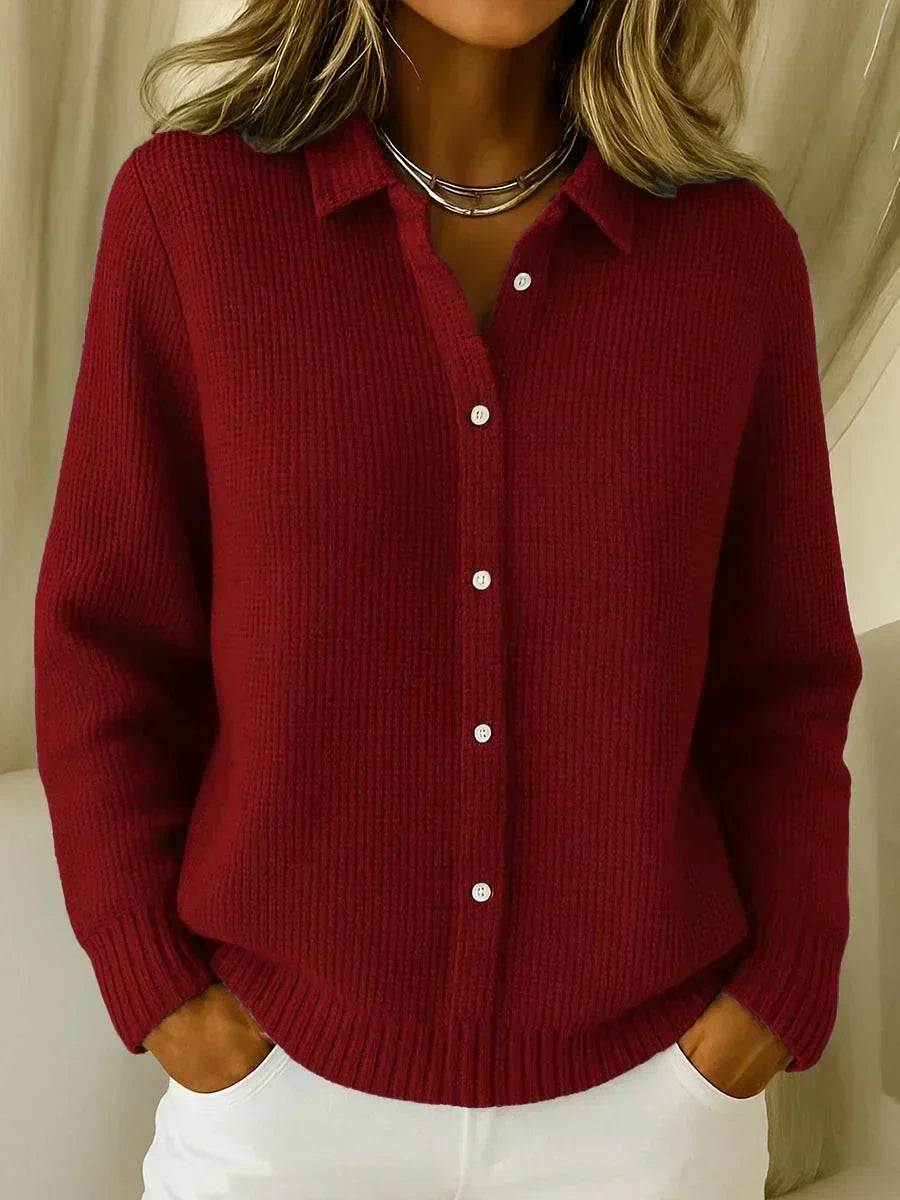 QUINTA | TEXTURED KNIT BUTTON CARDIGAN - Wine Red