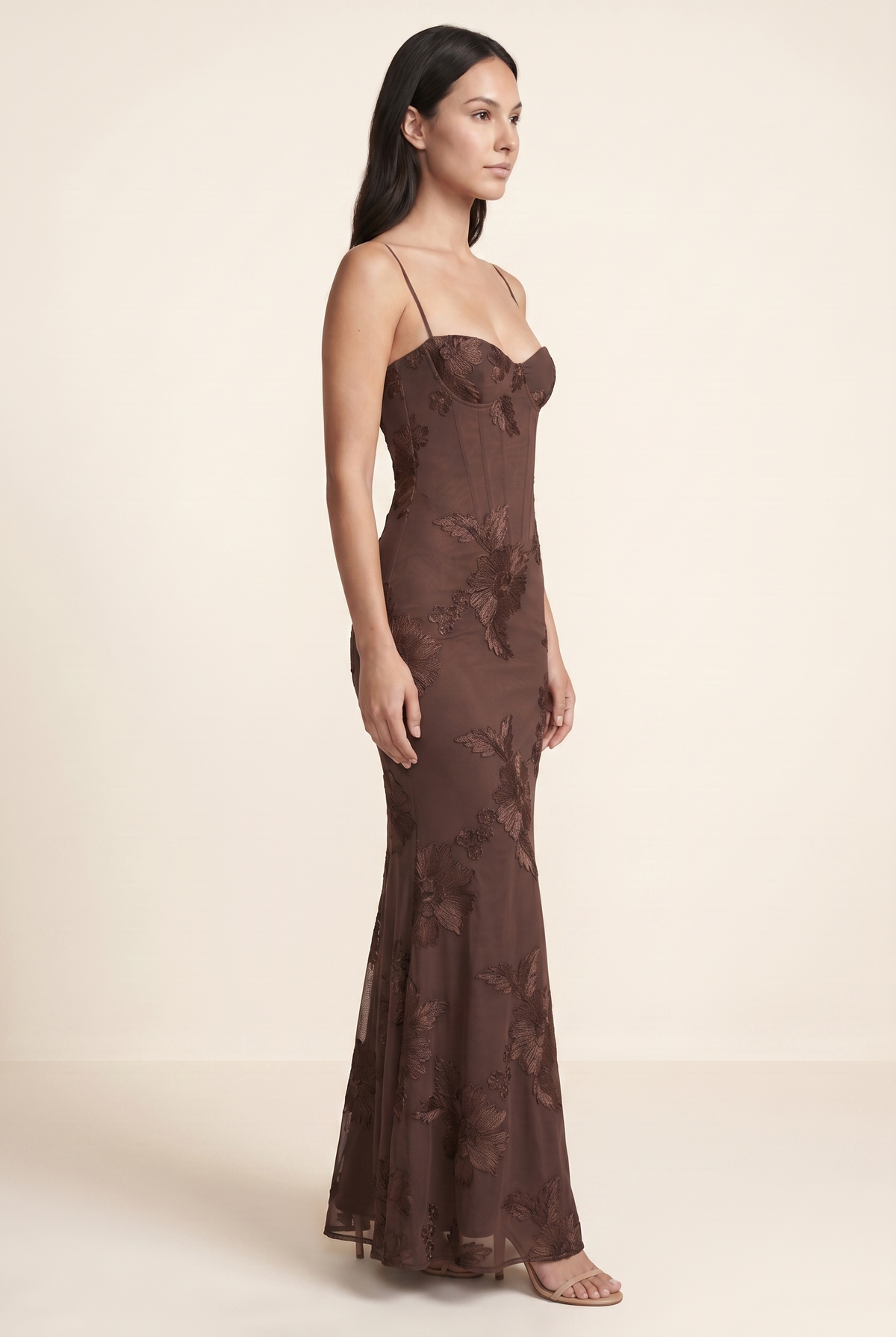 QUINTESSA | LACE-UP BACK MAXI DRESS - Chocolate Brown