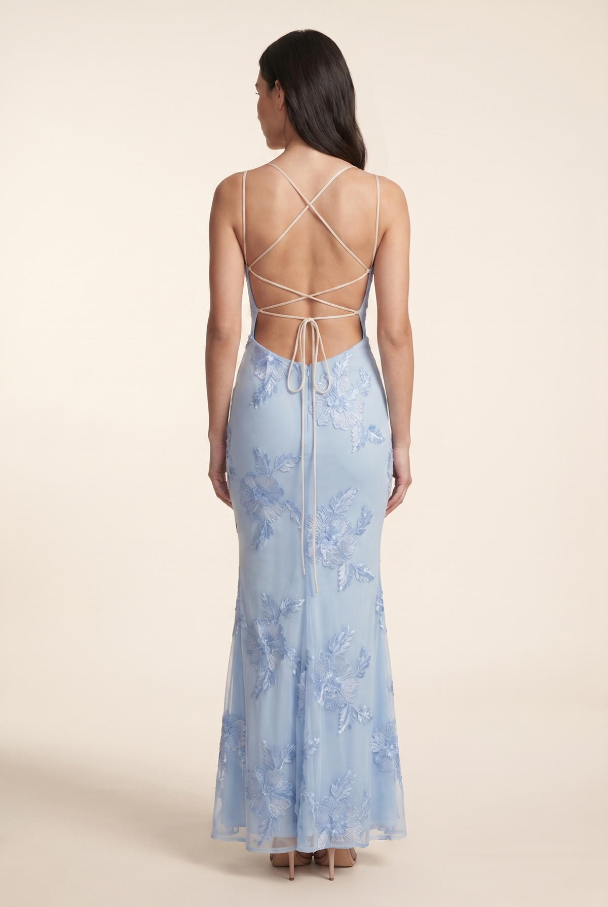 QUINTESSA | LACE-UP BACK MAXI DRESS - Glacier Blue