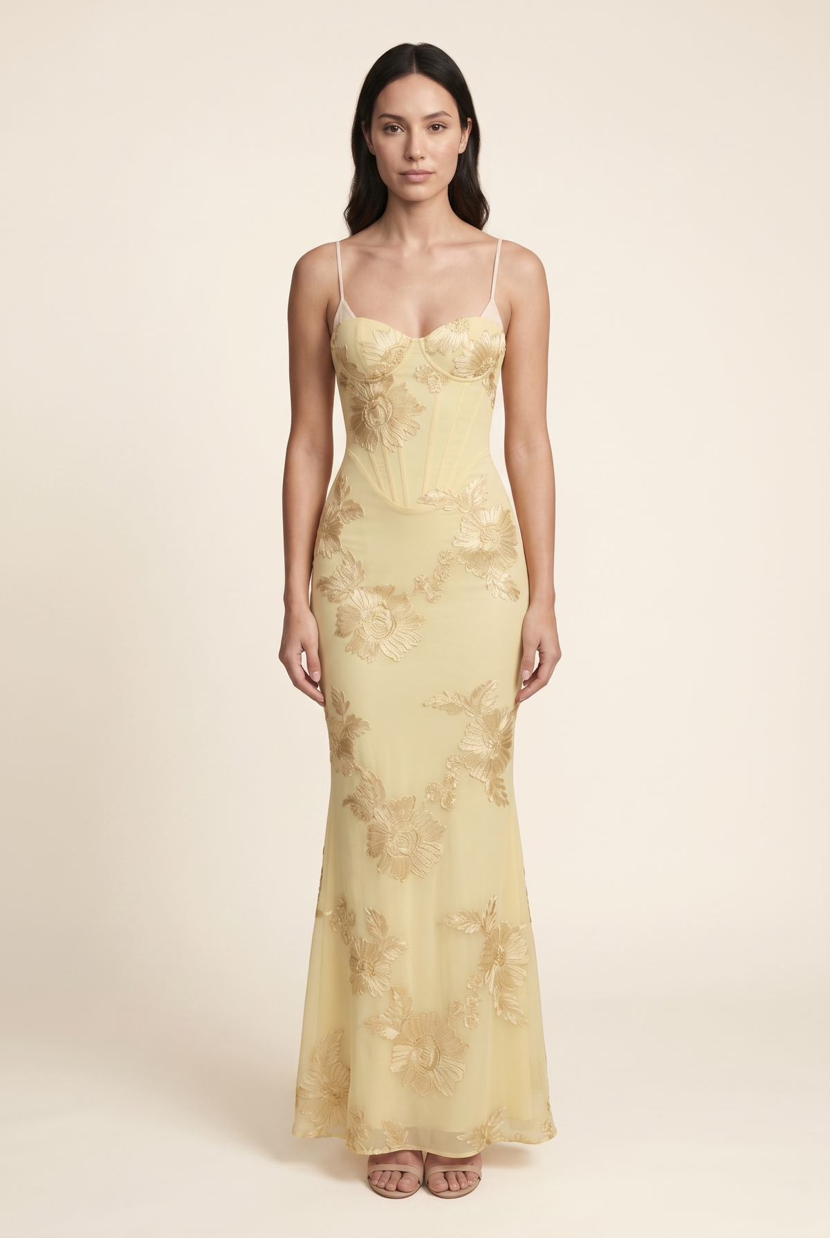 QUINTESSA | LACE-UP BACK MAXI DRESS - Lemon