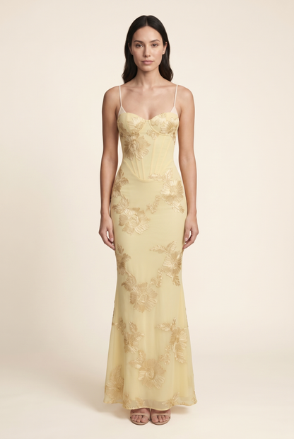 QUINTESSA | LACE-UP BACK MAXI DRESS - Lemon