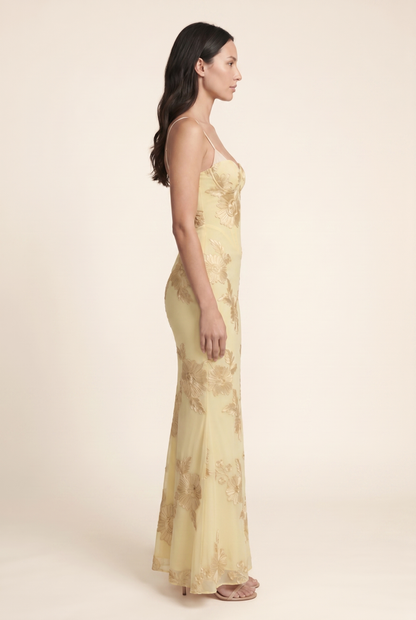 QUINTESSA | LACE-UP BACK MAXI DRESS - Lemon