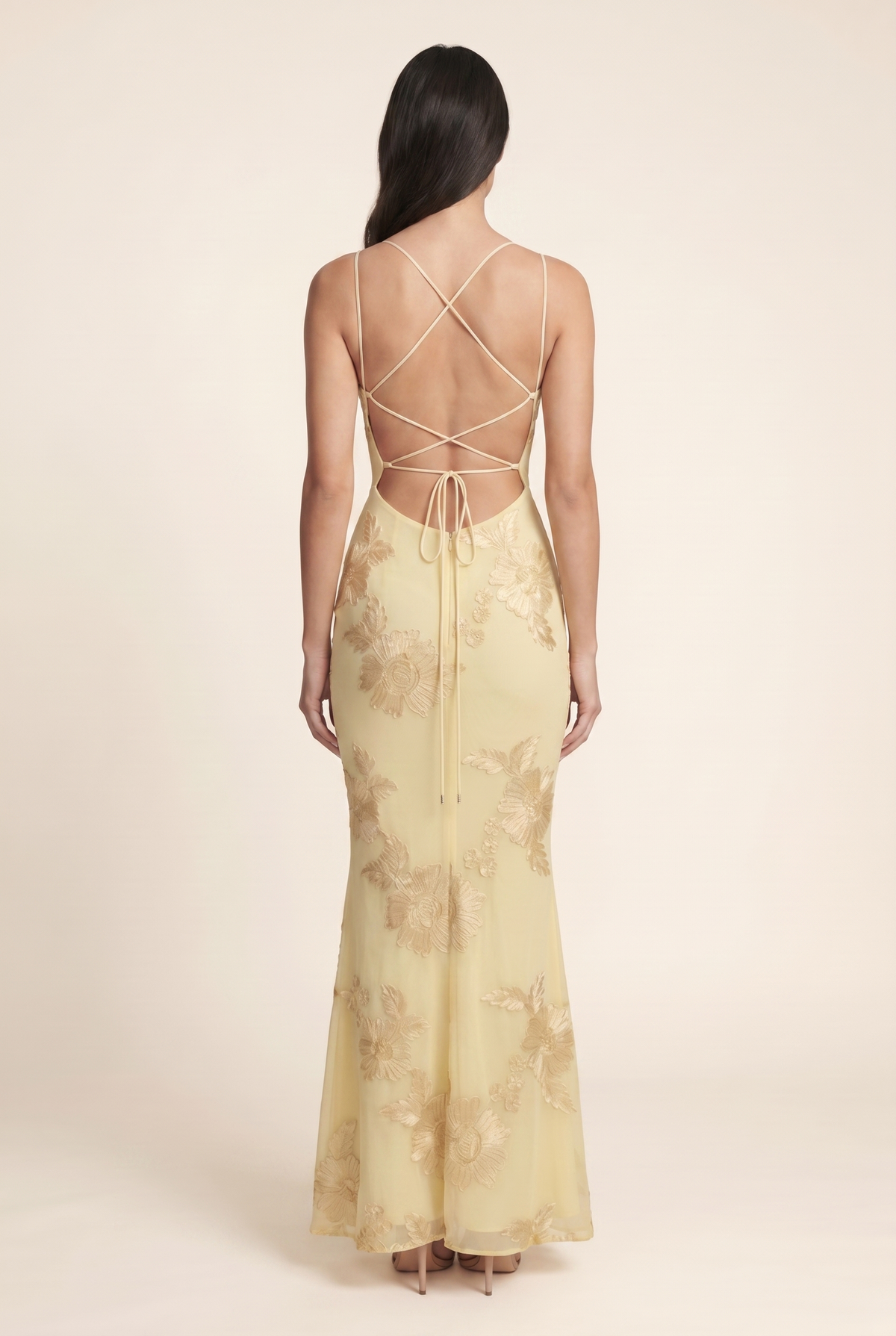 QUINTESSA | LACE-UP BACK MAXI DRESS - Lemon
