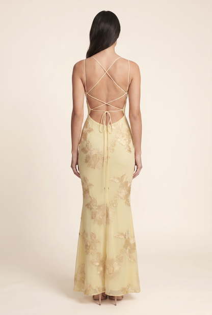 QUINTESSA | LACE-UP BACK MAXI DRESS - Lemon