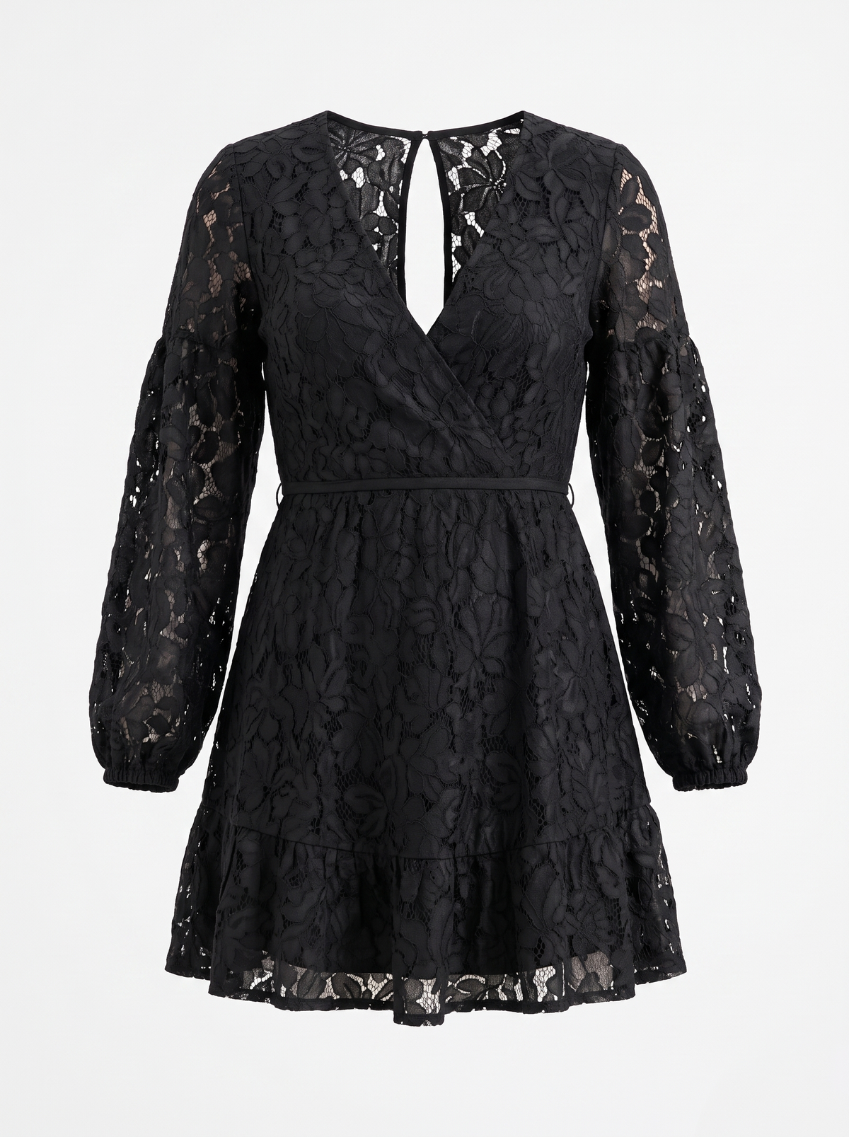 QUIRINA | LACE WRAP MINI DRESS - Black