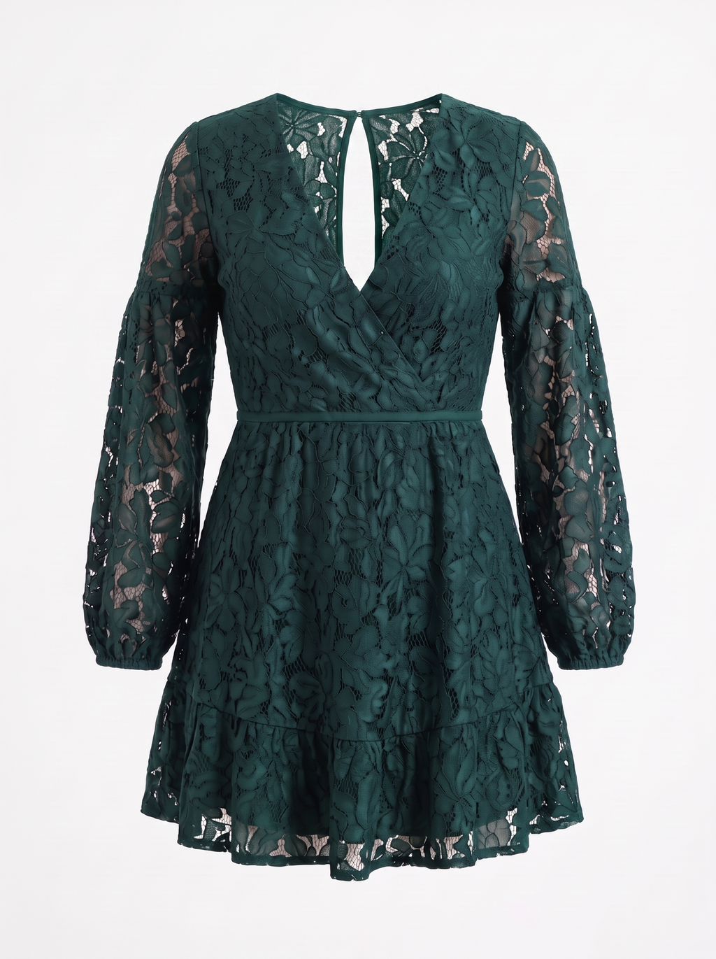 QUIRINA | LACE WRAP MINI DRESS - Emerald Green