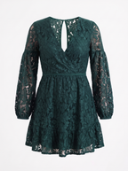 QUIRINA | LACE WRAP MINI DRESS - Emerald Green