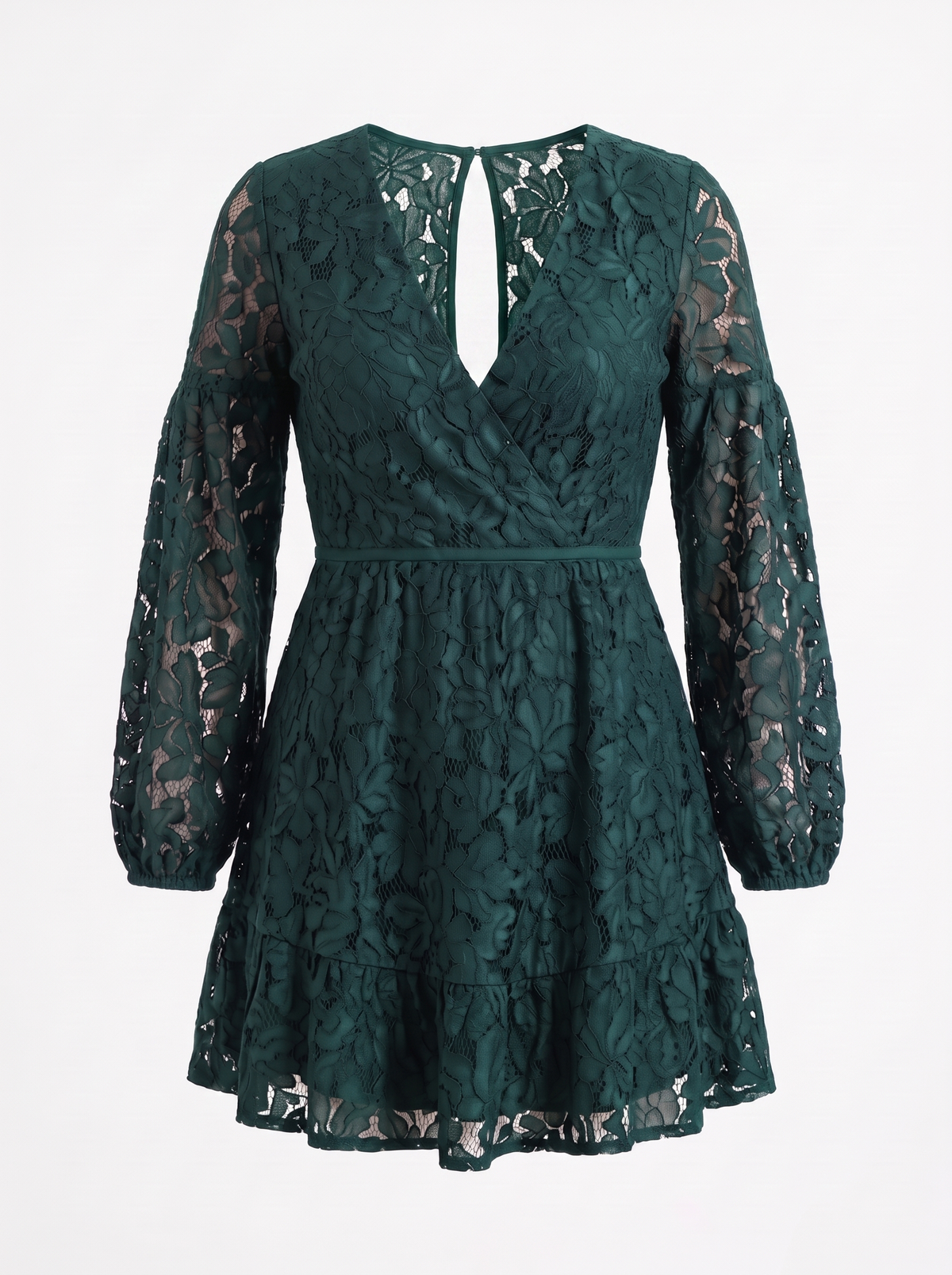 QUIRINA | LACE WRAP MINI DRESS - Emerald Green
