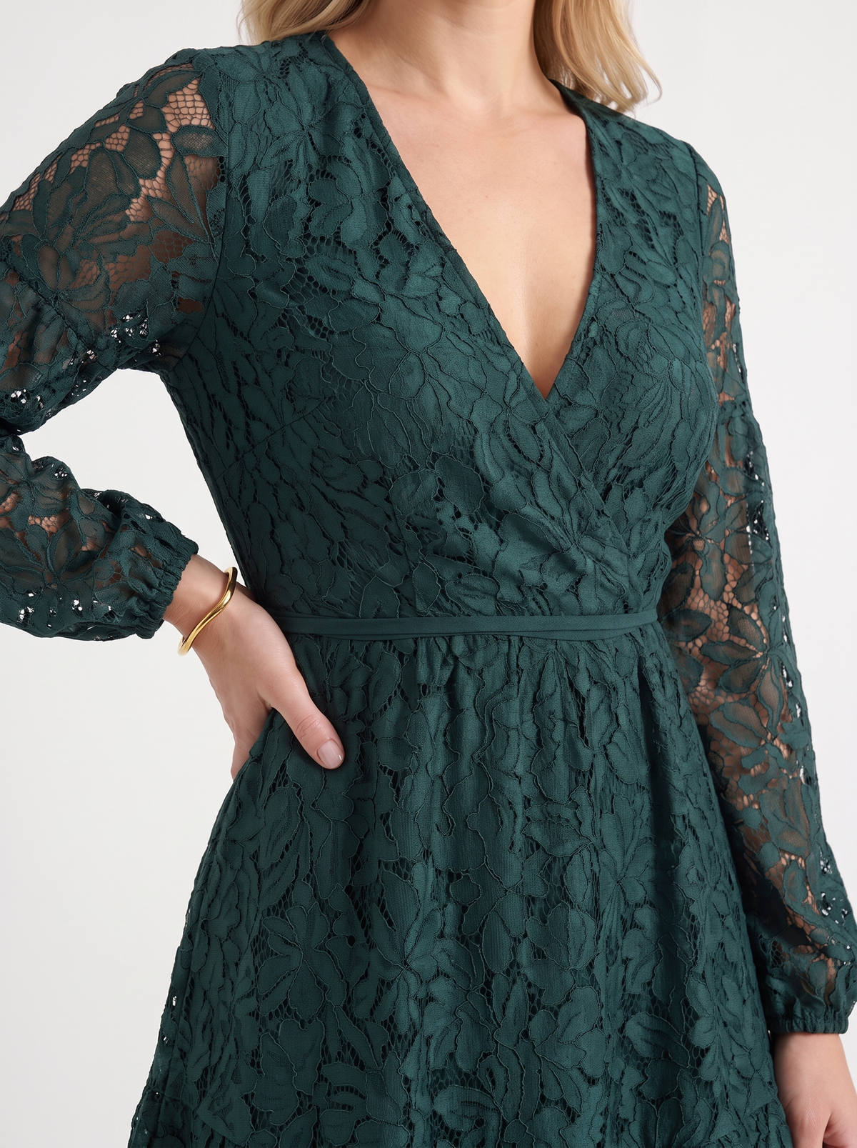 QUIRINA | LACE WRAP MINI DRESS - Emerald Green