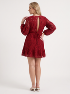 QUIRINA | LACE WRAP MINI DRESS - Wine Red