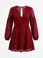 QUIRINA | LACE WRAP MINI DRESS - Wine Red