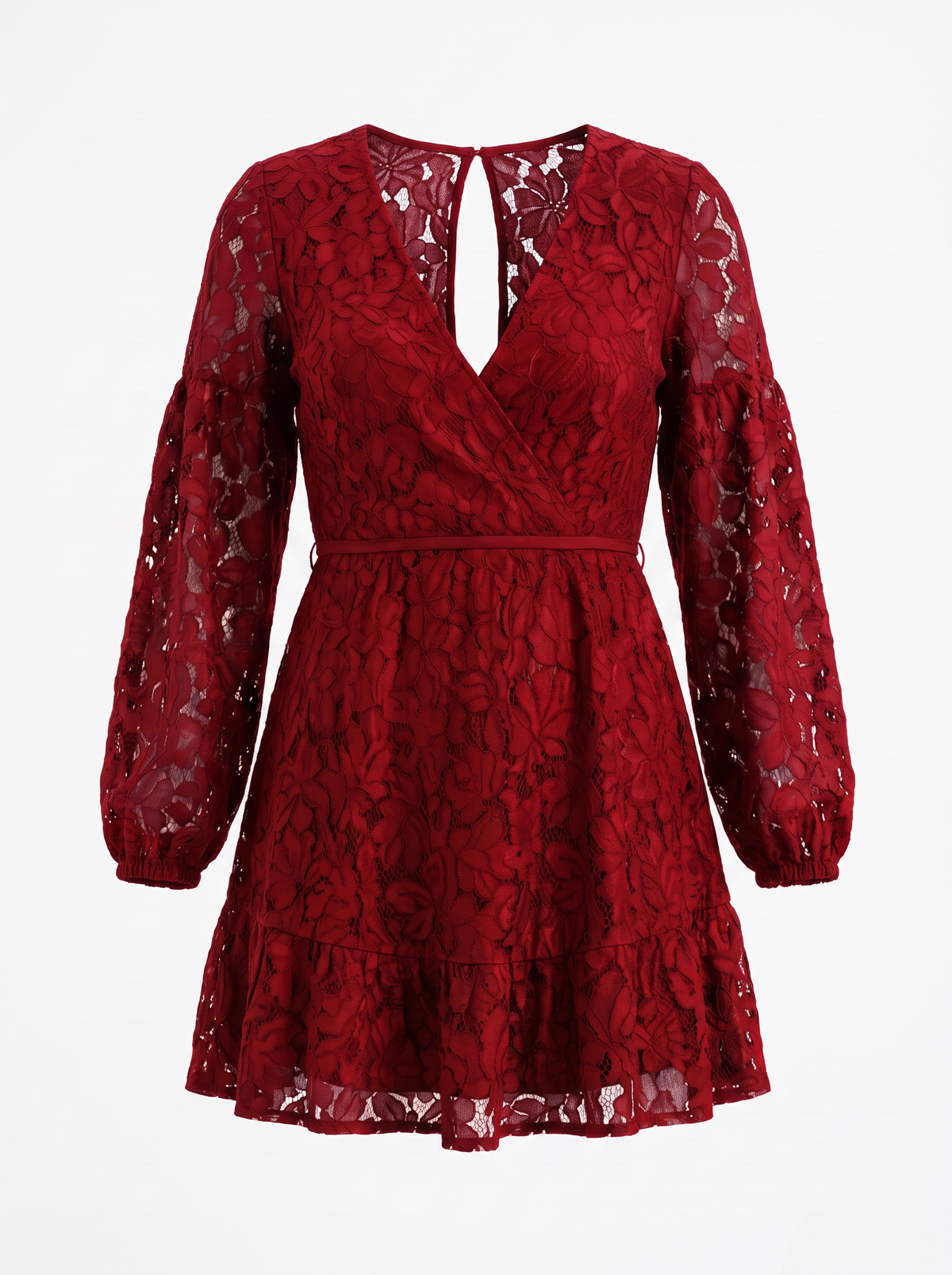 QUIRINA | LACE WRAP MINI DRESS - Wine Red