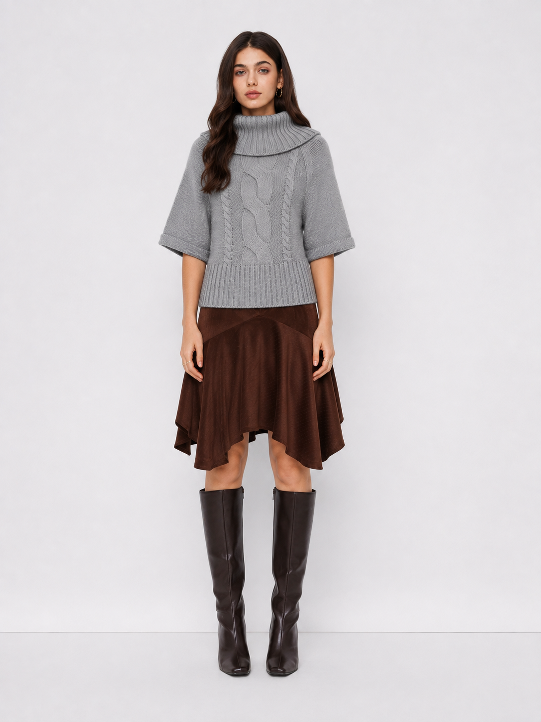 RAELYN | WIDE NECK CABLE KNIT SWEATER - Gray