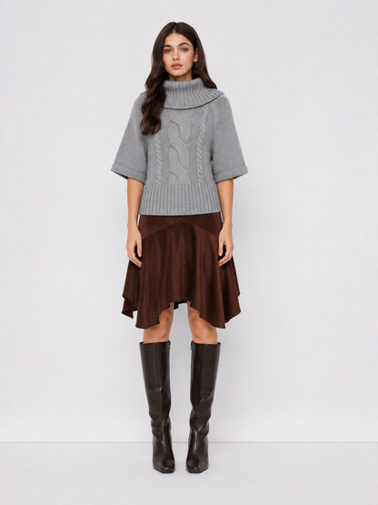 RAELYN | WIDE NECK CABLE KNIT SWEATER - Gray
