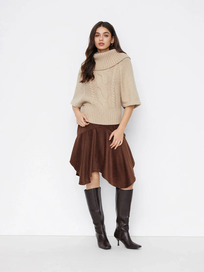 RAELYN | WIDE NECK CABLE KNIT SWEATER - Khaki