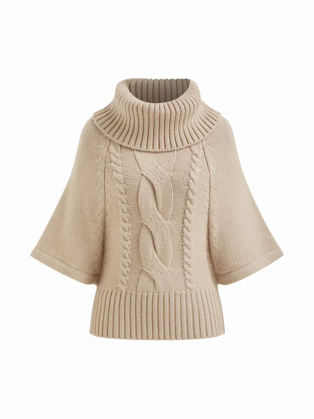 RAELYN | WIDE NECK CABLE KNIT SWEATER - Khaki