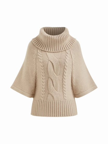 RAELYN | WIDE NECK CABLE KNIT SWEATER - Khaki