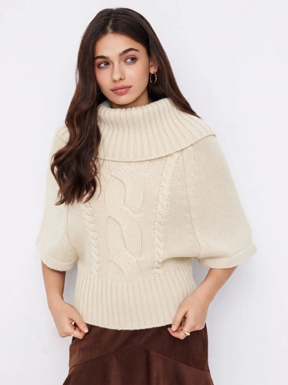 RAELYN | WIDE NECK CABLE KNIT SWEATER - White