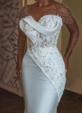 RAELYNN | BEADED LACE MERMAID GOWN - White