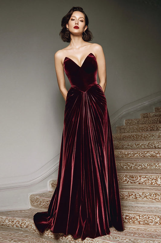 RAPHAELLE | VELVET MAXI DRESS - Burgundy