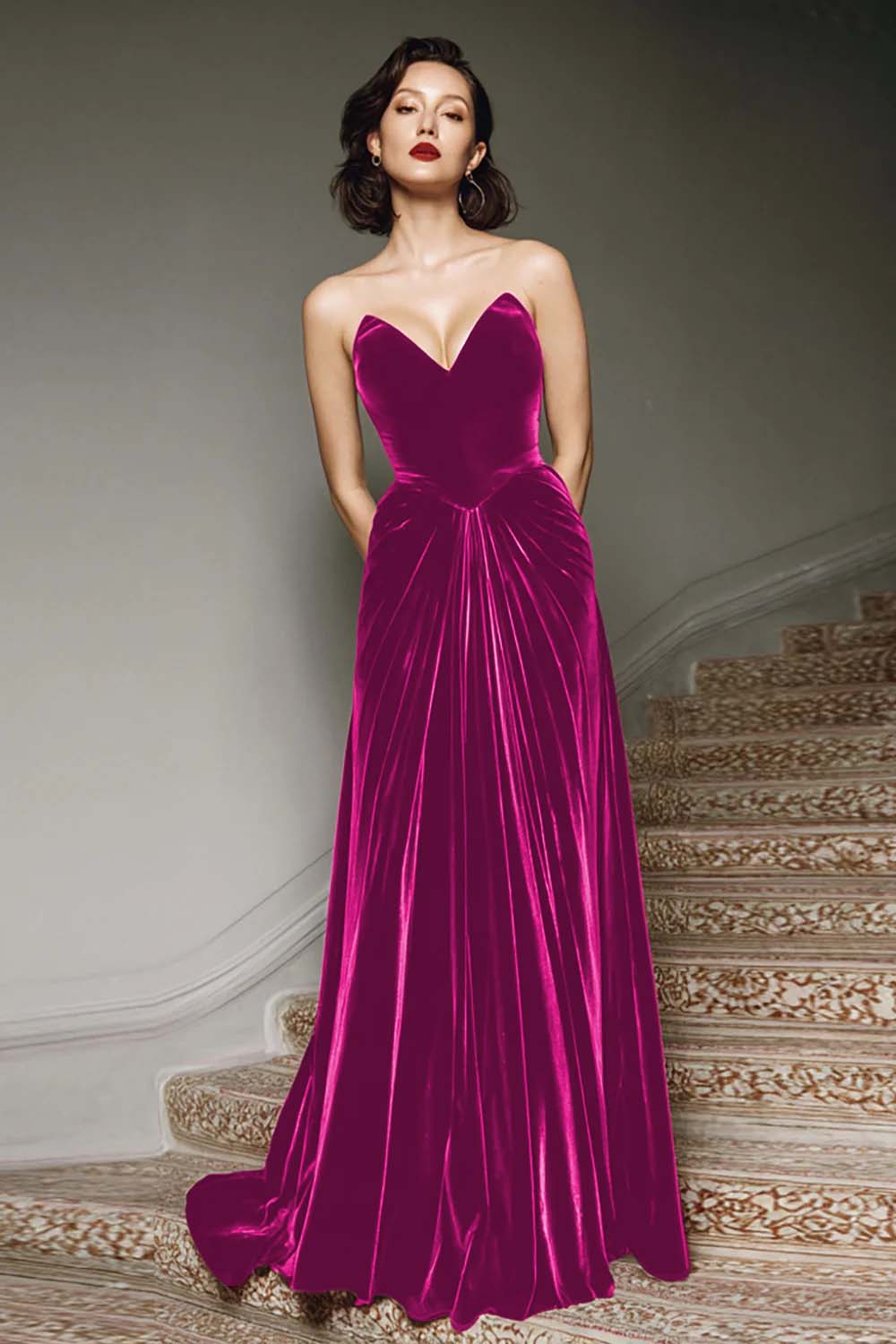RAPHAELLE | VELVET MAXI DRESS - Fuchsia