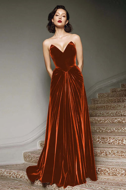 RAPHAELLE | VELVET MAXI DRESS - Rust Orange
