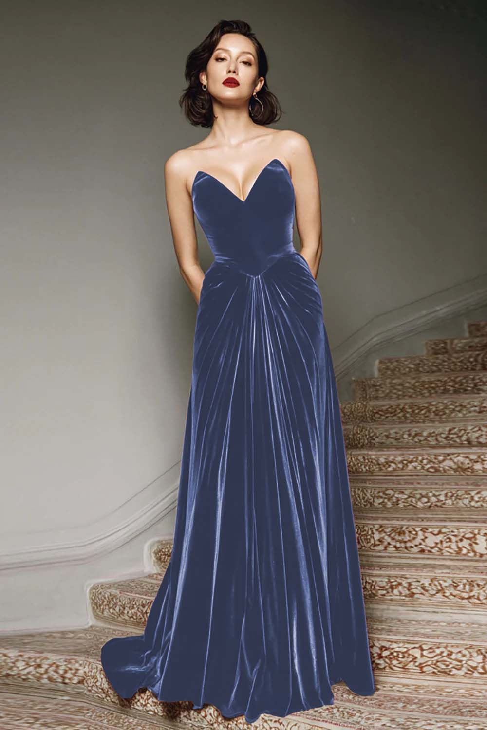 RAPHAELLE | VELVET MAXI DRESS - Slate Blue