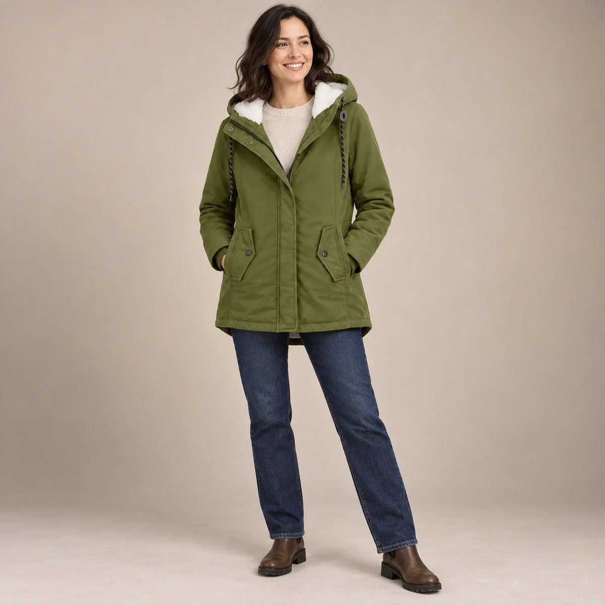 RENSKE | FLEECE LINED HOODED PARKA - Olive Green