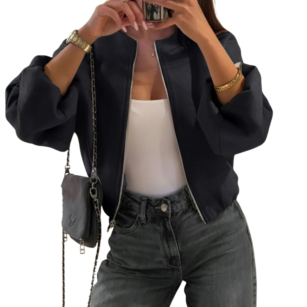 RHIAN | CROPPED BOMBER JACKET - Black