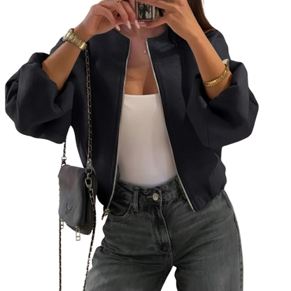 RHIAN | CROPPED BOMBER JACKET - Black