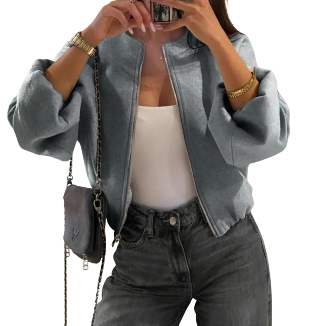 RHIAN | CROPPED BOMBER JACKET - Grey