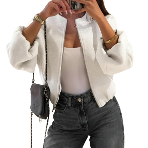 RHIAN | CROPPED BOMBER JACKET - Off White