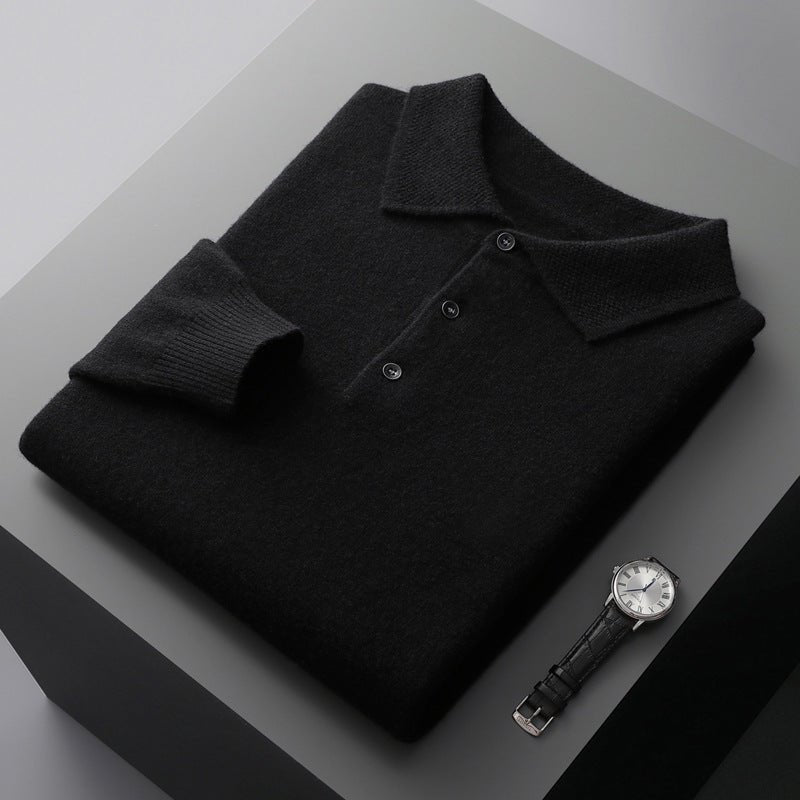 RHYS | LONG SLEEVE KNIT POLO - Black