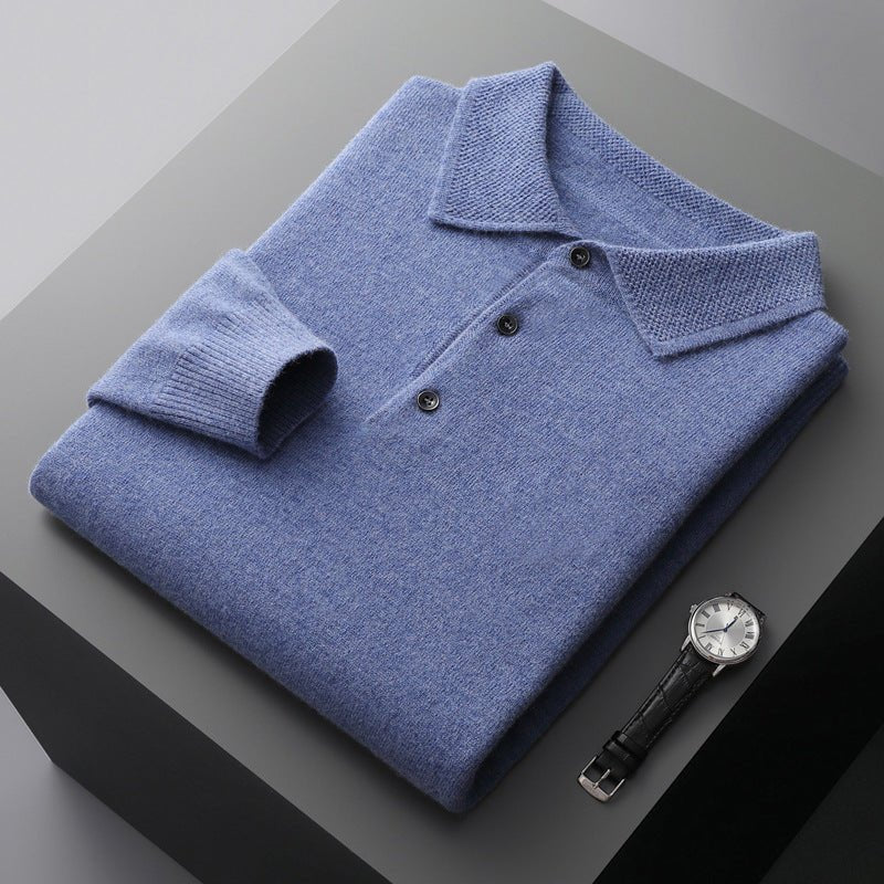 RHYS | LONG SLEEVE KNIT POLO - Blue