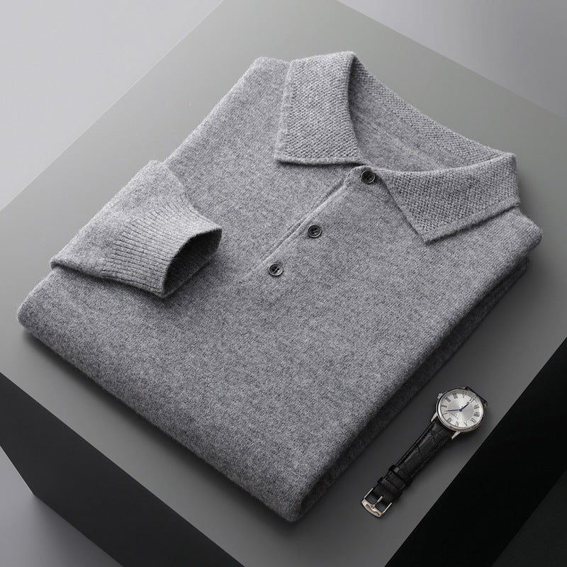 RHYS | LONG SLEEVE KNIT POLO - Gray