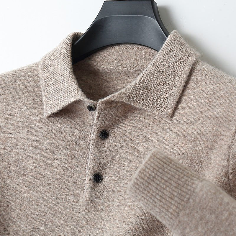RHYS | LONG SLEEVE KNIT POLO - Khaki