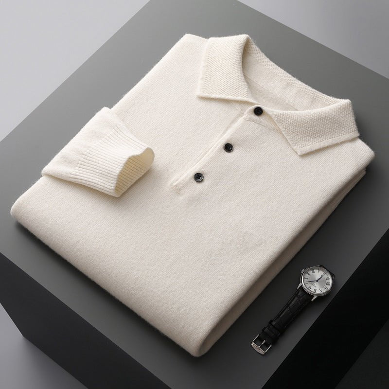 RHYS | LONG SLEEVE KNIT POLO - White
