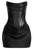RIONNA | STRAPLESS FAUX LEATHER MINI DRESS - Black