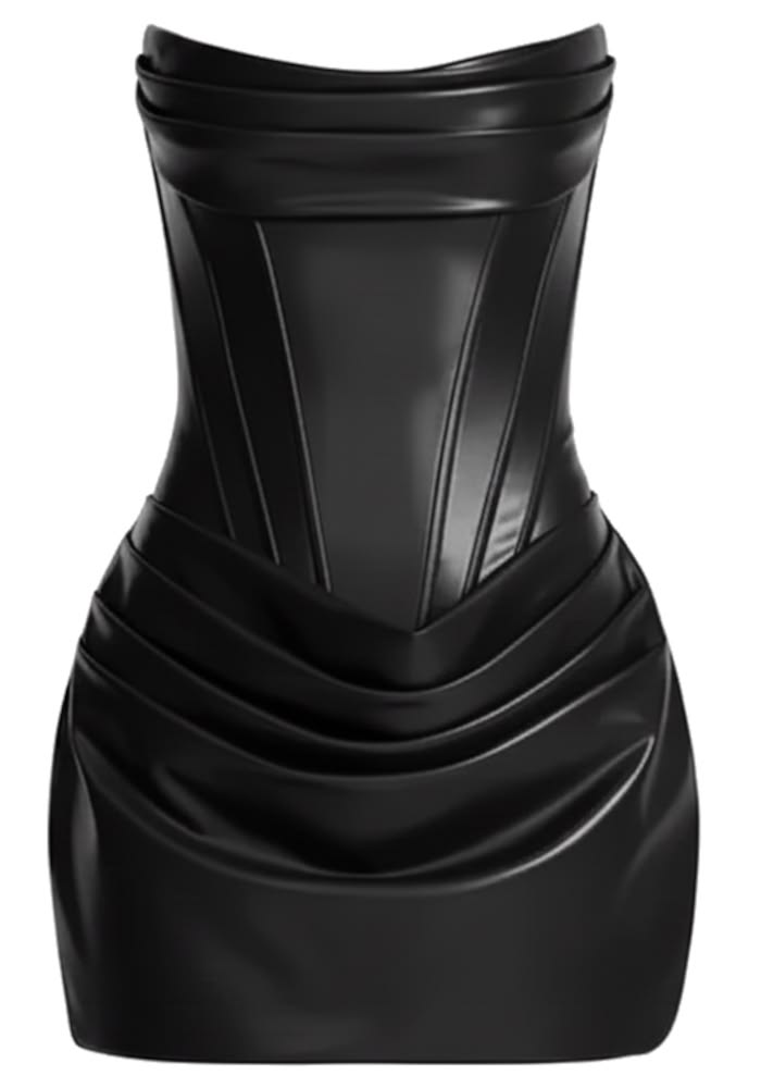 RIONNA | STRAPLESS FAUX LEATHER MINI DRESS - Black