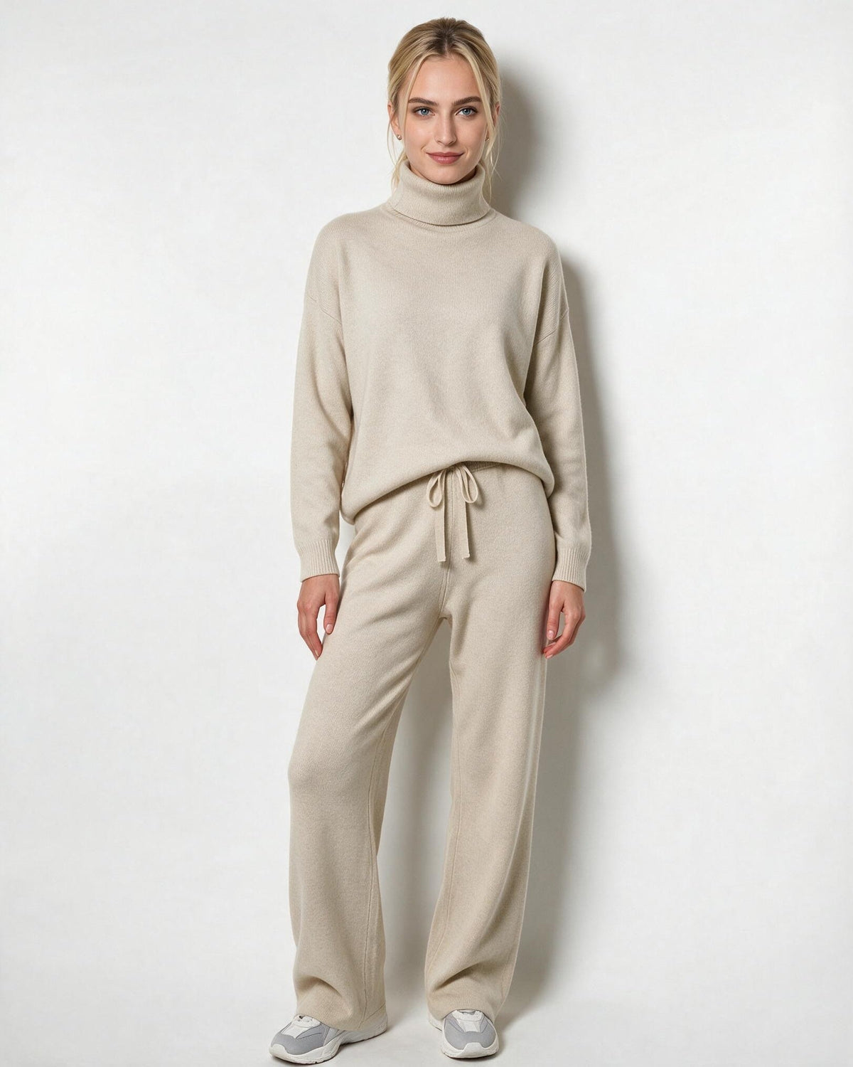 ROISIN | TURTLENECK WIDE LEG LOUNGEWEAR SET - Beige