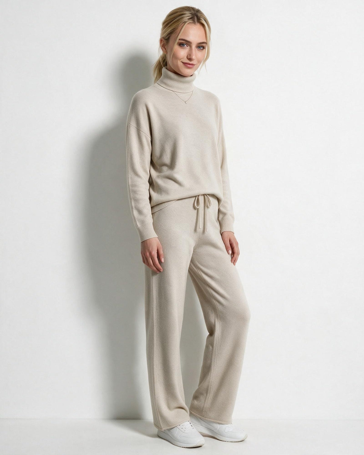 ROISIN | TURTLENECK WIDE LEG LOUNGEWEAR SET - Beige