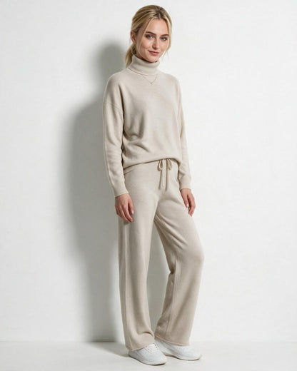 ROISIN | TURTLENECK WIDE LEG LOUNGEWEAR SET - Beige