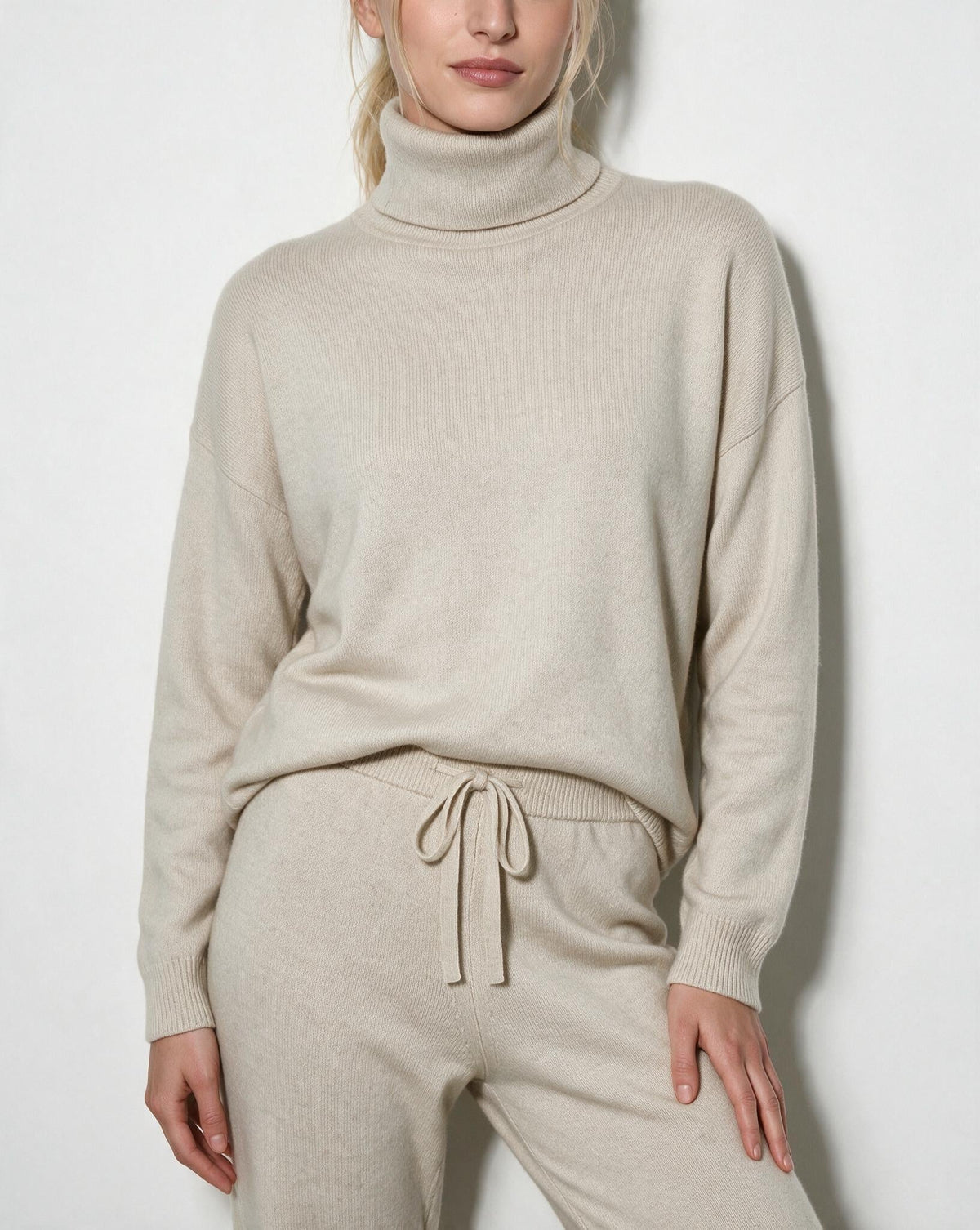 ROISIN | TURTLENECK WIDE LEG LOUNGEWEAR SET - Beige