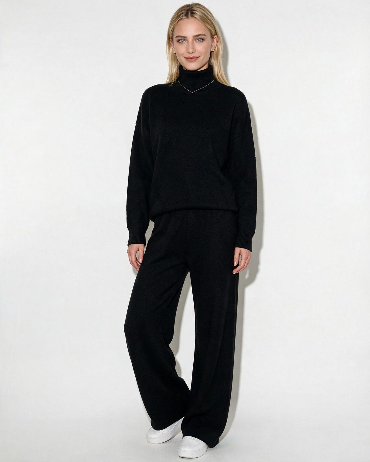 ROISIN | TURTLENECK WIDE LEG LOUNGEWEAR SET - Black