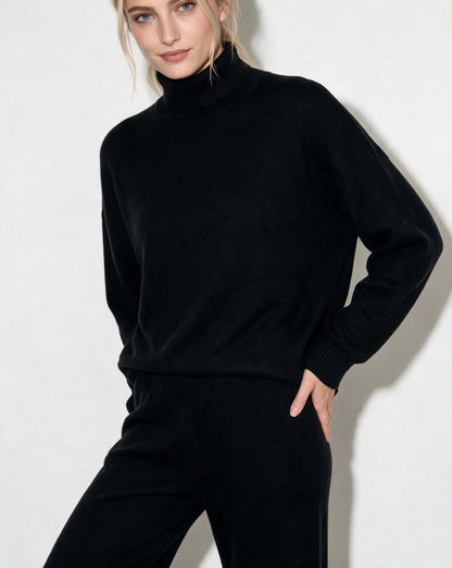 ROISIN | TURTLENECK WIDE LEG LOUNGEWEAR SET - Black