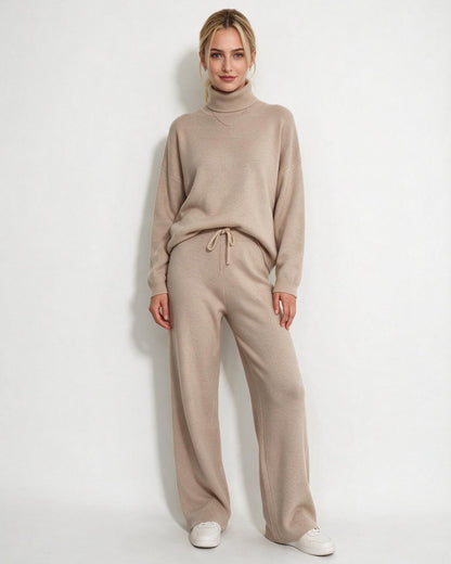 ROISIN | TURTLENECK WIDE LEG LOUNGEWEAR SET - Champagne